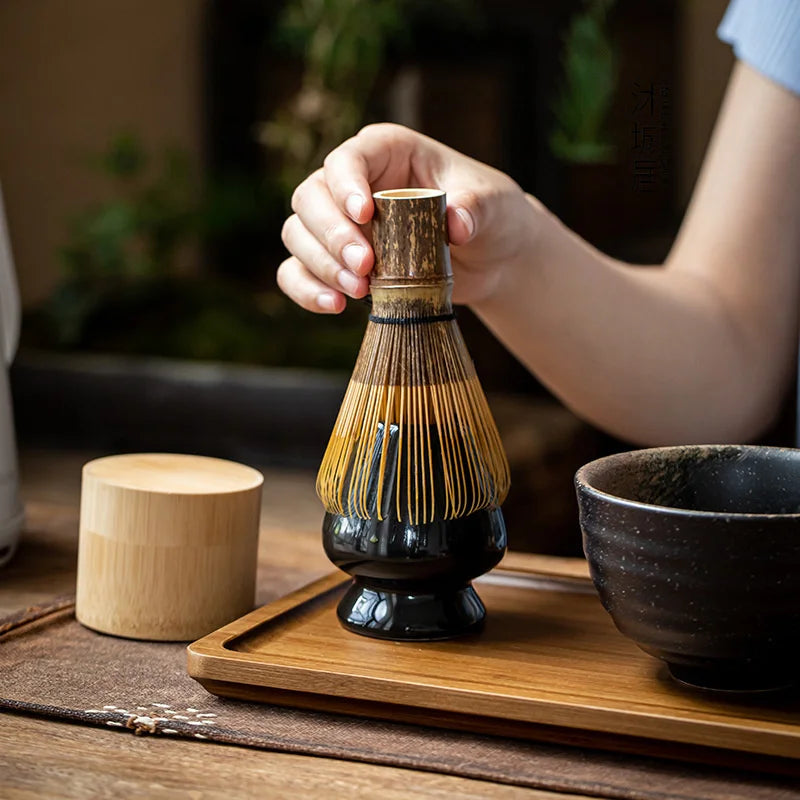 Bamboo matcha cooker, traditional cuisine with Japanese teacup